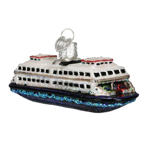 Old World Christmas Ferry Glass Blown Ornament for Christmas Tree, Handcrafted Holiday Decoration, Boating Collection
