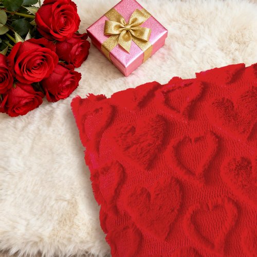 Valentine's Day Pillow Covers 18x18 Inch, 2 Pack Red Heart Throw Pillow Soft Plush Faux Fur Anniversary Wedding Valentines Day Decorations Square Luxury Case for Sofa Bed Home Decor (Red Pack of 2)