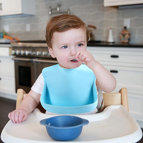 Eascrozn Silicone Bibs - Set of 3 BPA-Free, Soft & Adjustable Waterproof Feeding Bibs for Babies