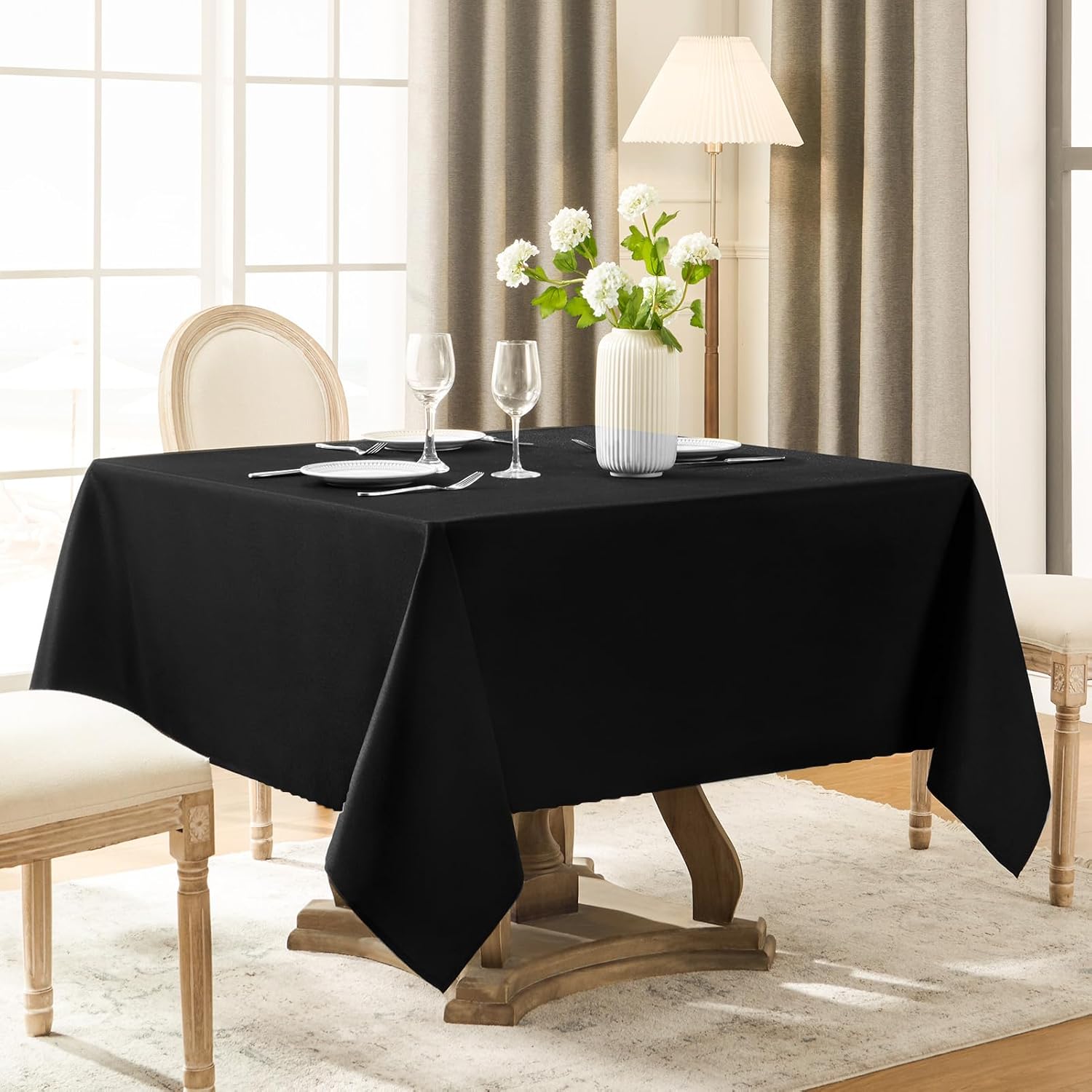 Regine Switzerland Square Tablecloth - 52 x 52 Inch Black | Stain & Wrinkle Resistant, Washable Polyester for Events