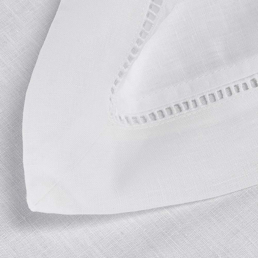Simple&Opulence Premium 100% Linen Hemstitch Tablecloth-60 x 84 Inch White, Natural Fabric, Rectangular Tablecloth for Indoor and Outdoor Use