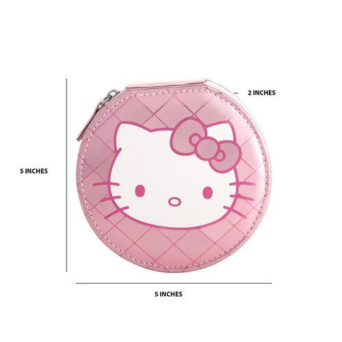 Hello Kitty Sanrio Jewelry Holder Organizer with Zip Closure, Officially Licensed Round Jewelry Travel Case
