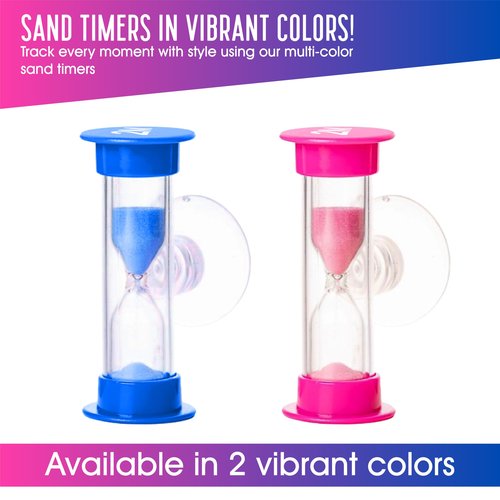 TecaherFav 2-Minute Hourglass Sand Timers with Suction Cup - Set of 2 Unbreakable Plastic Sand Clock Timer for Kids, Classroom, Games, Toothbrushing (Pink & Blue)
