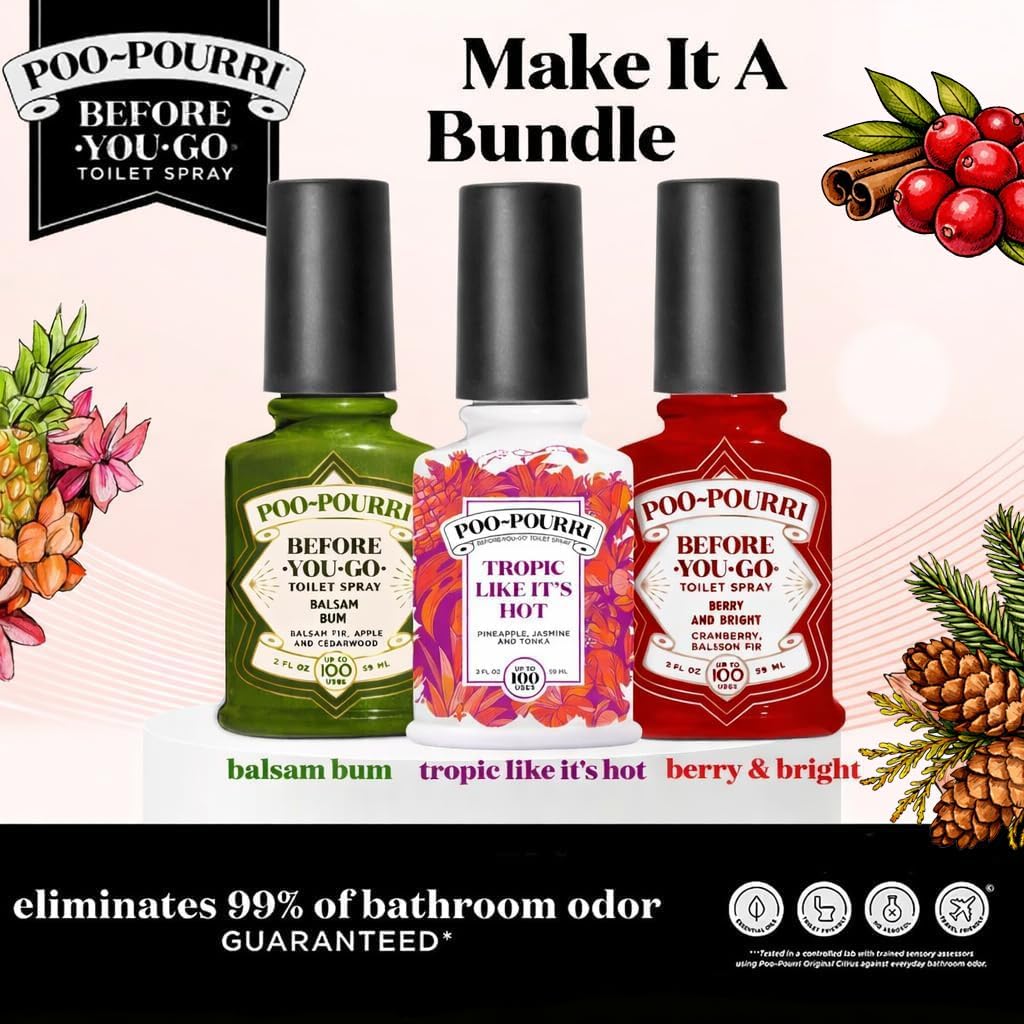 Poo-Pourri Tropic Like It's Hot | Berry & Bright | Balsam Bum 2 Ounce Set - Odor Eliminator