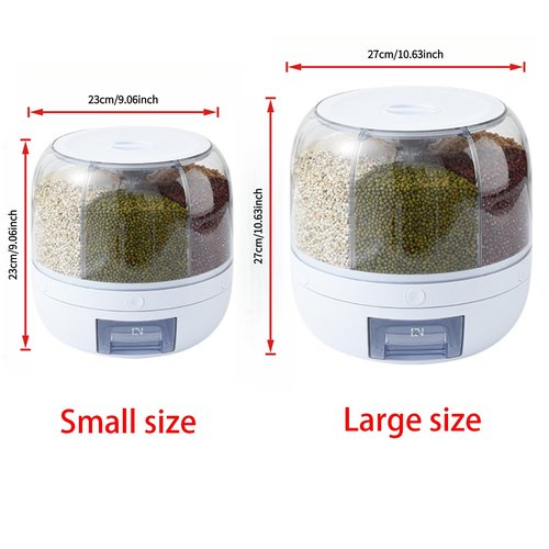 WYSYZJJ Rotating grain distributor, 6-grid large rice storage container for storing rice, beans and cat food, sealed and moisture-proof, large size.