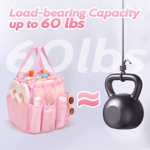 Famichan Mesh Shower Caddy - Portable Drawstring Design for College Dorms & Travel | Large Pink Bag