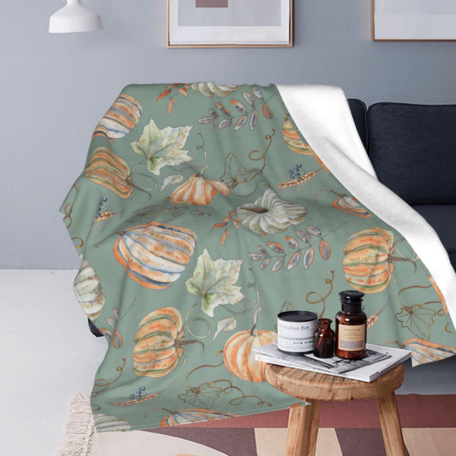 Fall Throw Blanket Fall Decor Autumn Pumpkin Leaves Flannel Fleece Blanket Gifts for Girls Boys Farmhouse Super Warm Soft Cozy Plush Lightweight Seasonal Bedding Blanket for Couch Kids Adult 50"X40"