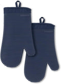 KitchenAid Ribbed Soft Silicone Oven Mitts - 2-Pack Set, 7.5"x13", Stylish Ink Blue