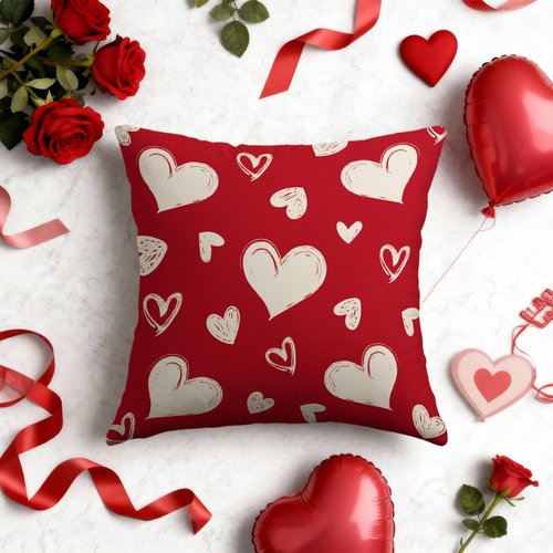 Red Valentines Pillow Covers 18X18 Set of 2, Valentine's Day Cream Love Heart Pattern Print Decorative Throw Pillow Covers Outdoor Farmhouse Holiday Decorations Cushion Case Couch Sofa Bed Decor