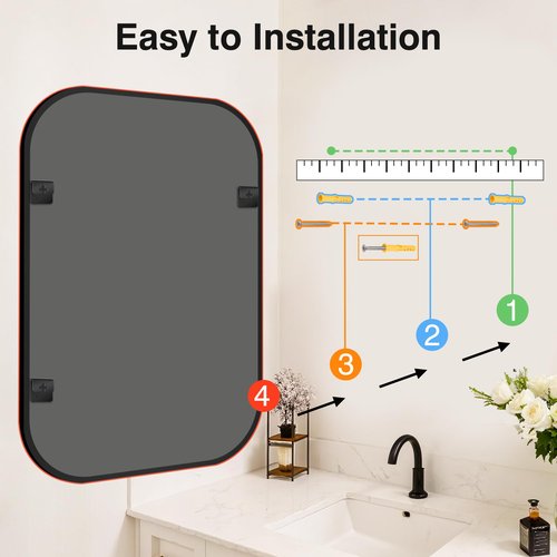 Bathroom Mirror for Wall, Black Bathroom Vanity Mirror for Over Sink 24 x 36, HD Reflection Shatterproof Mirror for Living Room Bedroom Entryway, Metal Frame Rectangular Shape