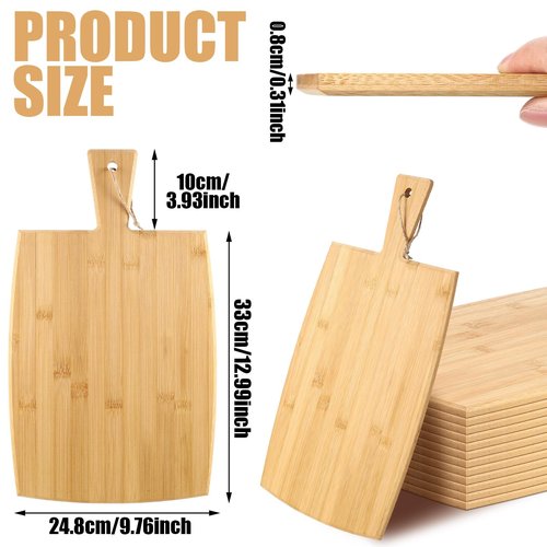 Patelai 12 Packs Wooden Cutting Board Set with Handles Large Kitchen Serving Plain Chopping Board Bulk Gifts for Mom for Vegetables Meat Pizza Cheese Fruit Bread(Bamboo,17 x 10 Inch)
