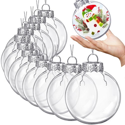 3.15 Inch Clear Plastic Fillable Ornament Balls,12 Pack Christmas Hanging Plastic Balls with Lids and Ropes for Xmas Trees DIY Crafts Wedding Birthday Party Decor