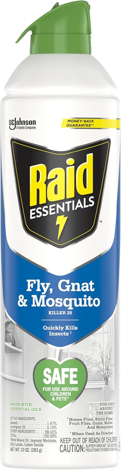 Raid Essentials Fly & Mosquito Killer Spray - Safe for Kids & Pets | 10 oz Aerosol