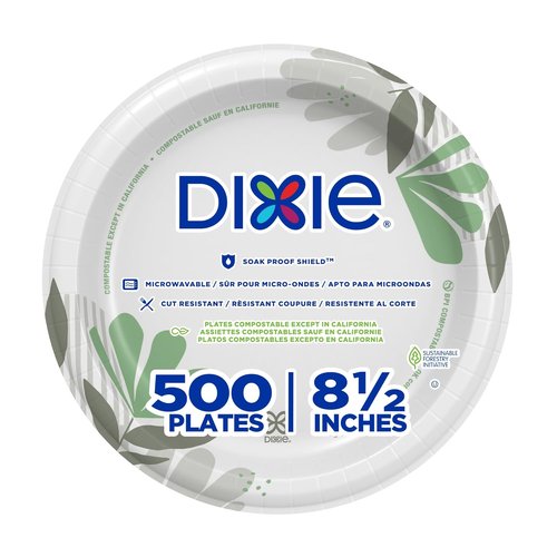 Dixie Medium-Weight Paper Plates - Pathways Design, 8.5 Inch, 500 Count (4 Packs)