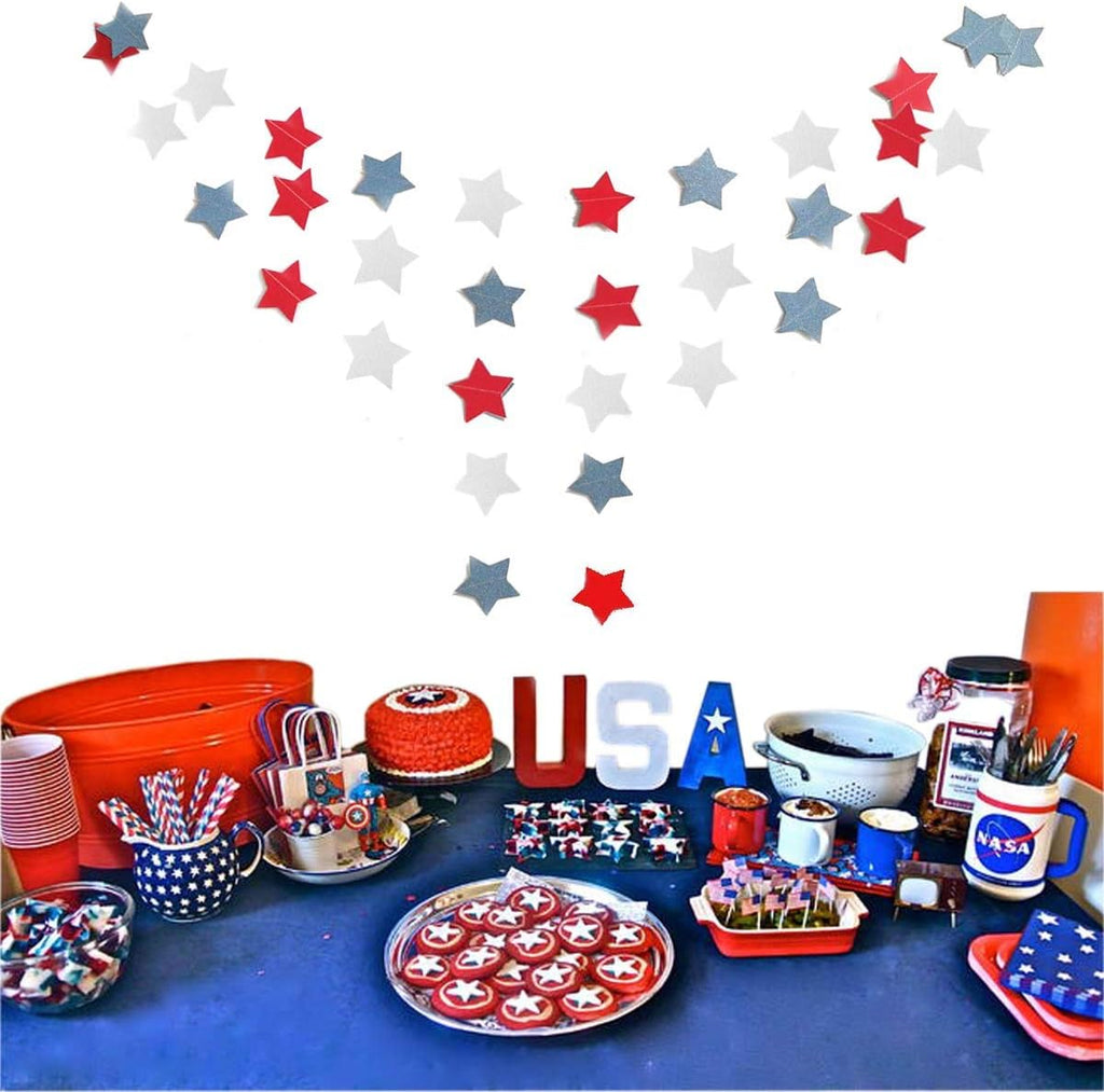 Regine Switzerland 6-Pack Patriotic Star Streamers Garland - Red, White & Blue Bunting for 4th of July Celebrations | 50 Feet