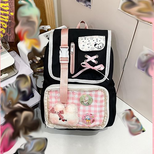 YWOIHL Kawaii Ita Bag Backpack for Girls 6-8, Cute School Backpack for Kids, Aesthetics Y2K Bookbag - Black