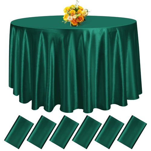 6 Pack 108 Inch Hunter Green Satin Tablecloth - Premium Bright Silky Round Tablecloth Overlay Smooth Fabric Table Cover, Table Decoration for Wedding Party Banquet Events Restaurant Kitchen Dining