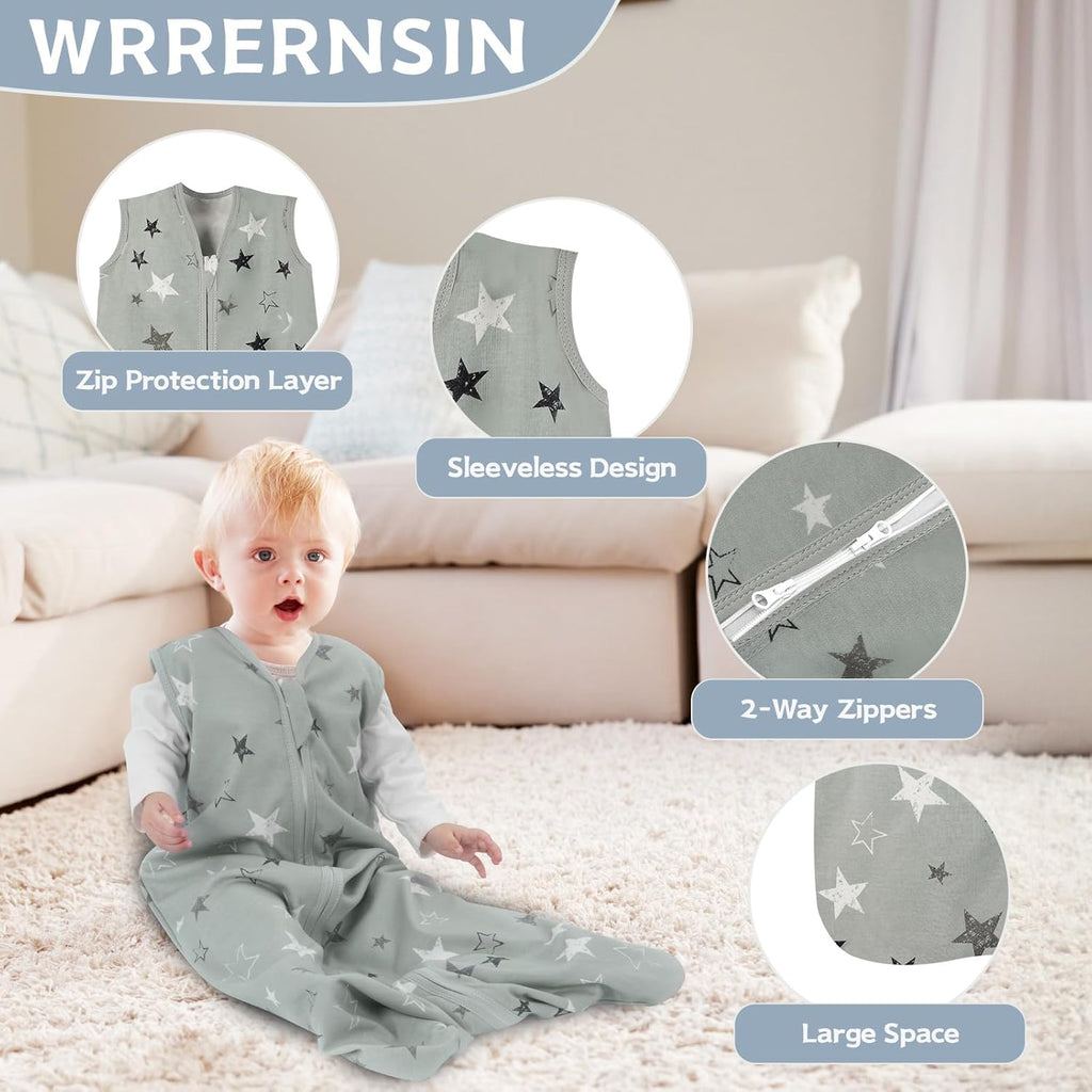Skiennix Baby Sleep Sack | 100% Cotton Wearable Blanket for Newborns | 3-Pack, 2-Way Zipper, TOG 0.5