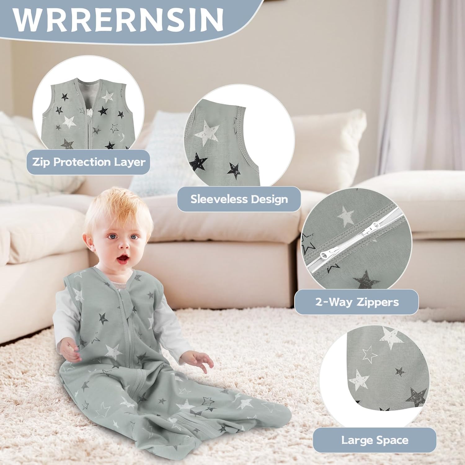 Skiennix Baby Sleep Sack | 100% Cotton Wearable Blanket for Newborns | 3-Pack, 2-Way Zipper, TOG 0.5