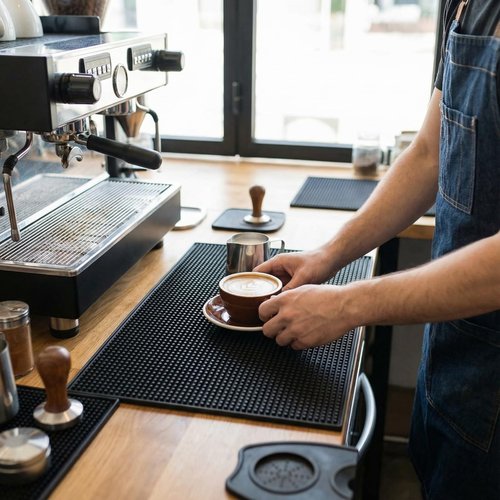 Tioncy 18 Pcs Bar Mat for Countertop 18 x 12 Inch Non Slip Cocktail Rubber Coffee Bar Service Mat for Bartending Hot Dishes Restaurants Barbershop Clippers Hot Pads, Black