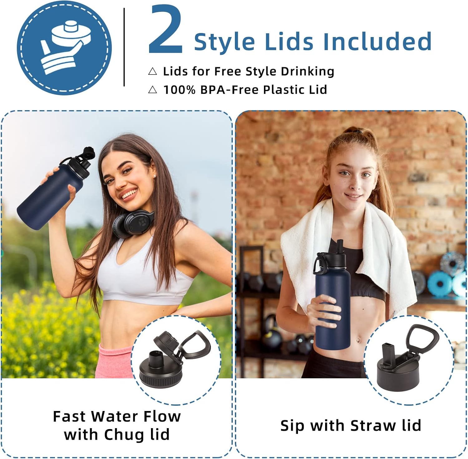 Volhoply 32 Oz Insulated Water Bottles - 4 Pack with Straw & Spout Lids | Leakproof Stainless Steel Flasks for Hiking & Camping