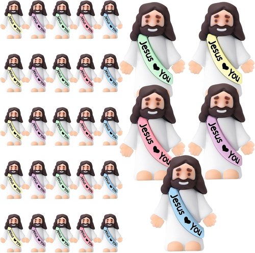 Bememo 25 Pcs Little Jesus Figures - Original Design Mini Rubber Toys for Christmas & Baptism Gifts | Macaron Colors