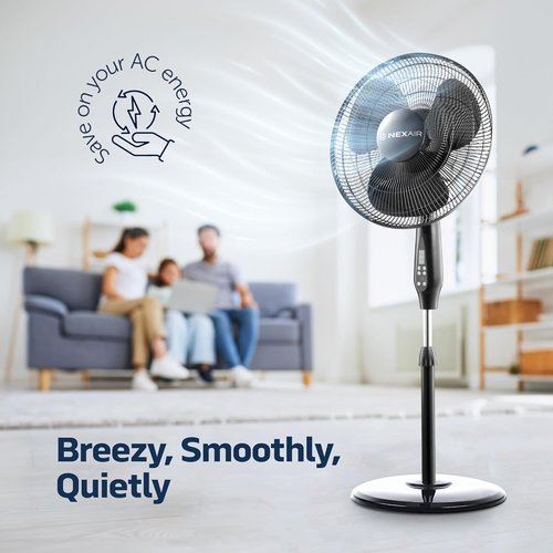 NEXAIR 16-Inch Oscillating Pedestal Fan - Quiet Operation, Remote Control, Adjustable Height | Ideal for Office & Living Room