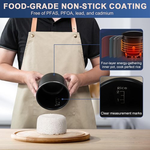 Bear Mini Rice Cooker - 2 Cups Uncooked | Portable Non-Stick Travel Cooker, BPA Free, Blue