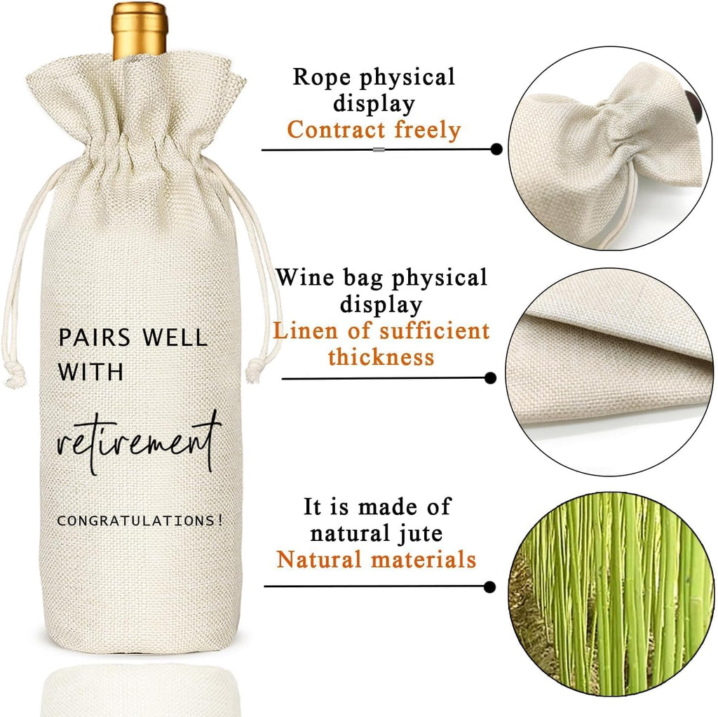 Retirement Gifts for Women Men, Funny Retirement Wine Glass and Wine Bag Set, Best Retired Gifts for Friends Cowkers Doctors Nurses Teachers Boss-PAIRS WELL WITH RETIREMENT
