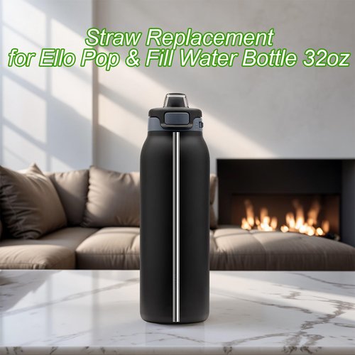 Metal Straws Replacement for Ello Pop & Fill 32 oz Accessories, 6 PCS Reusable Stainless Steel Straw with 2 Cleaning Brush, Compatible with Ello Water Bottle