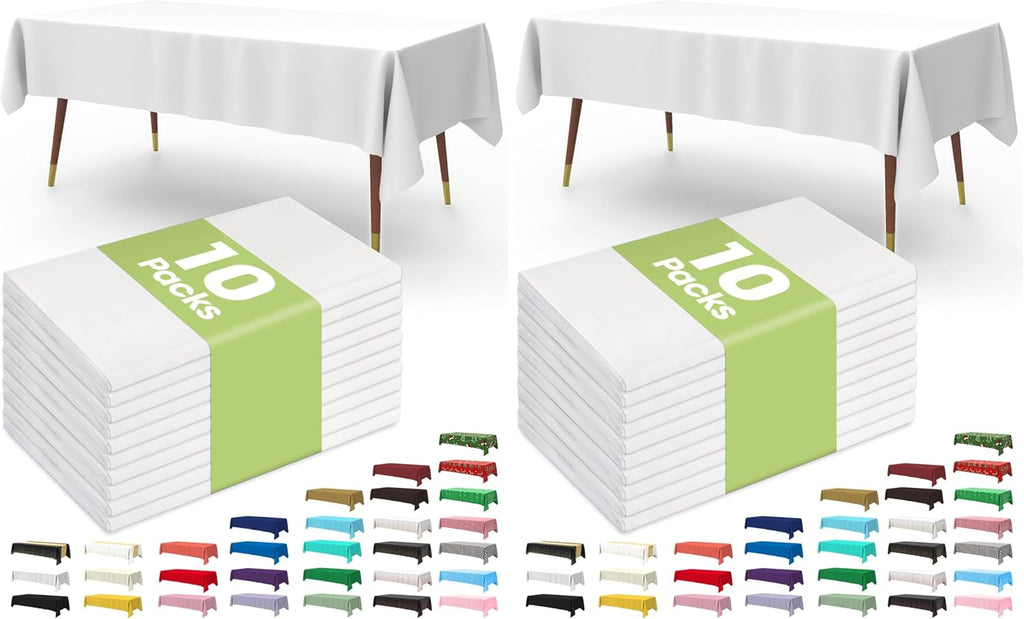 Pureegg Disposable Table Cloths - 20 Pack, 54 x 108 Inch, White Rectangle for Parties & Weddings