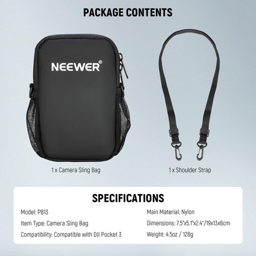 NEEWER Camera Sling Bag, Water Resistant Lightweight Compact Travel Case Crossbody for Photographers, Compatible with DJI Osmo Pocket 3 DSLR Mirrorless Small Photography Accessories, PB13