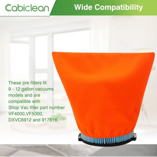 4 Packs Vac Filter Cover, Reusable Pre Filter Bag for Shop Vac VF4000, VF5000, DXVC6912, 9-17816 Filters, Wet Dry Vac Filter Cover with Elastic, Fit Filter 8-9" Tall, 6-8" Diameter - Orange