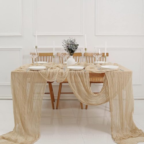 DOLOPL Beige Cheesecloth Table Runner - 13.3ft Boho Rustic Sheer Design for Weddings & Parties