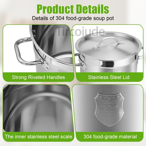 37qt Stainless Steel Pot, Heavy-Duty Restaurant Quality Soup Pots, Industrial Pots with Lid for Restaurant Kitchens Big Pot35L