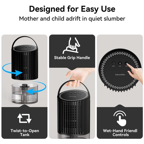 Dehumidifier, 34oz Small dehumidifiers for home, Ultra Quiet (25dB) 350 sq ft Mini Dehumidifier, Portable for Bathroom Bedroom Closet Basement RV, with 7-Color LED, Smart Defrost, Auto Shut-Off
