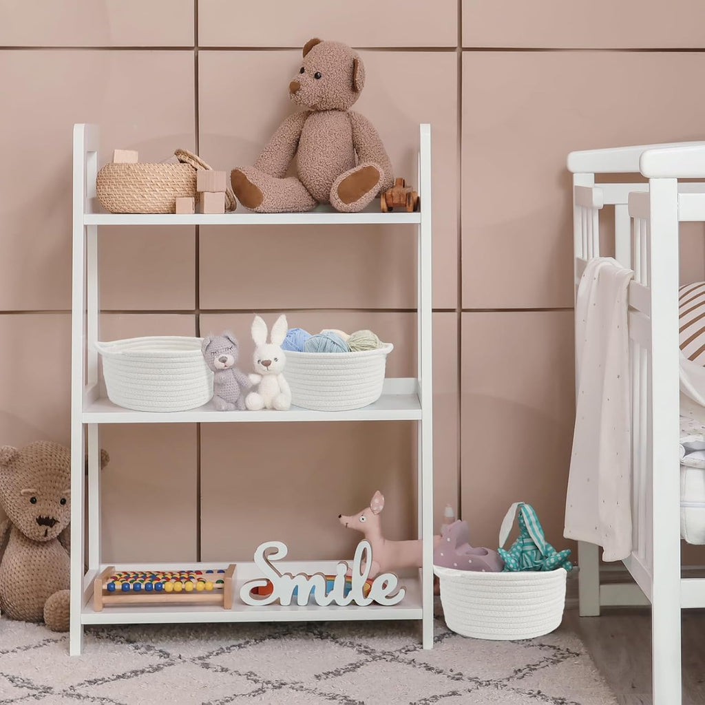 Woven Basket by [Brand Name] - Cute White Storage Solution with Handle | Small Cotton Rope Bin for Nursery