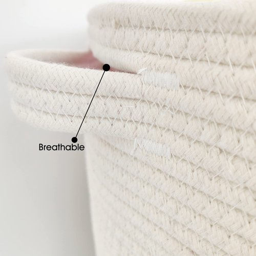 Large Storage Basket with Lid 60L, 16"Wx18"H Woven Laundry Hamper Basket with Handle, Room Decor Cotton Rope Wicker Basket Toy Organizer Bins for Clothes Blankets Pillows, Beige/White Mix includes Lid