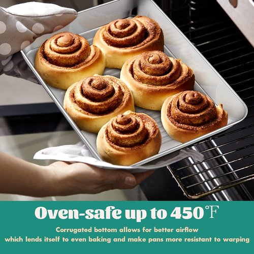 E-far Stainless Steel Baking Pans Set of 3 - Non-Toxic, Dishwasher Safe, Rectangle Trays 12.5/10.5/9.4 Inch