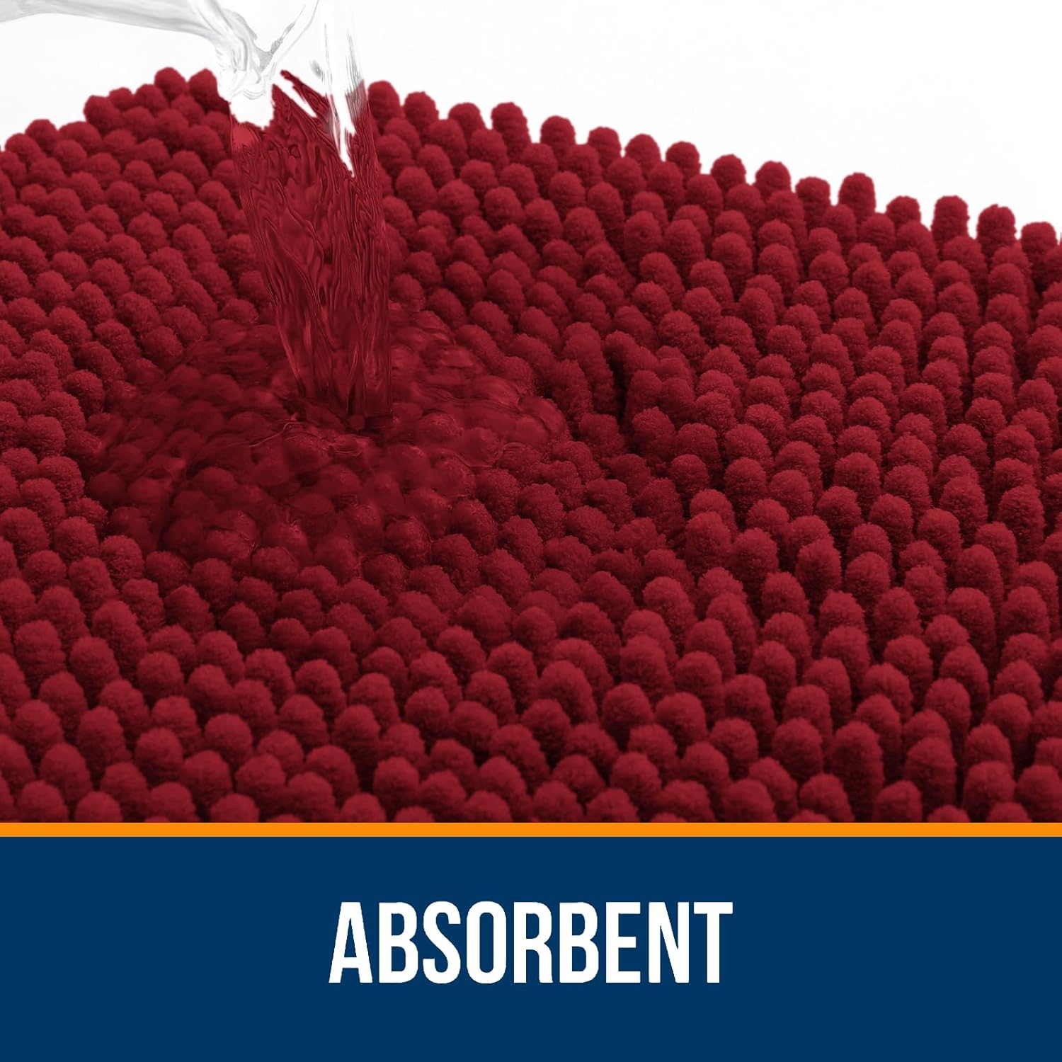 OLANLY U-Shaped Toilet Rugs - Extra Soft Chenille Bathroom Mat, 24x20, Quick-Dry & Non-Slip, Red