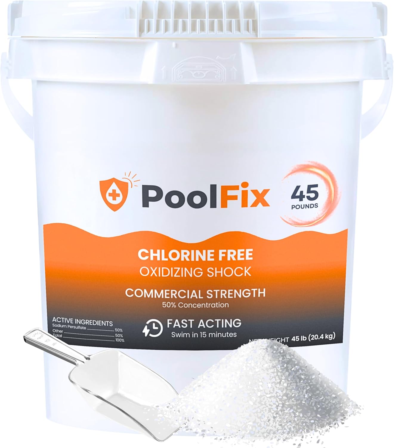 Non Chlorine Shock - Fast-Acting Pool & Hot Tub Oxidizing Water Clarifier - 45lb Bucket for Crystal Clear Results