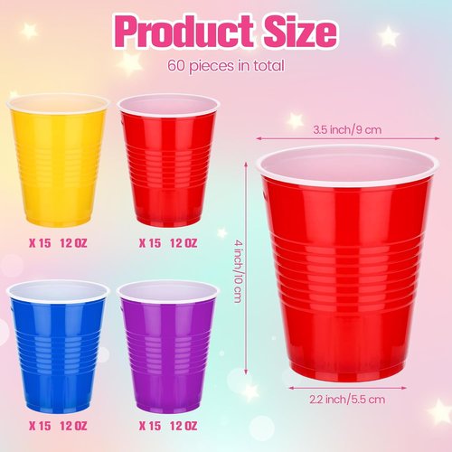 Kochorie 60 Pcs Plastic Cups - Colorful Heavy-Duty Disposable Party Cups for Celebrations