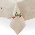 SARO LIFESTYLE Embroidered Christmas Tree Design Linen Blend Tablecloth, Natural, 67" x 120"
