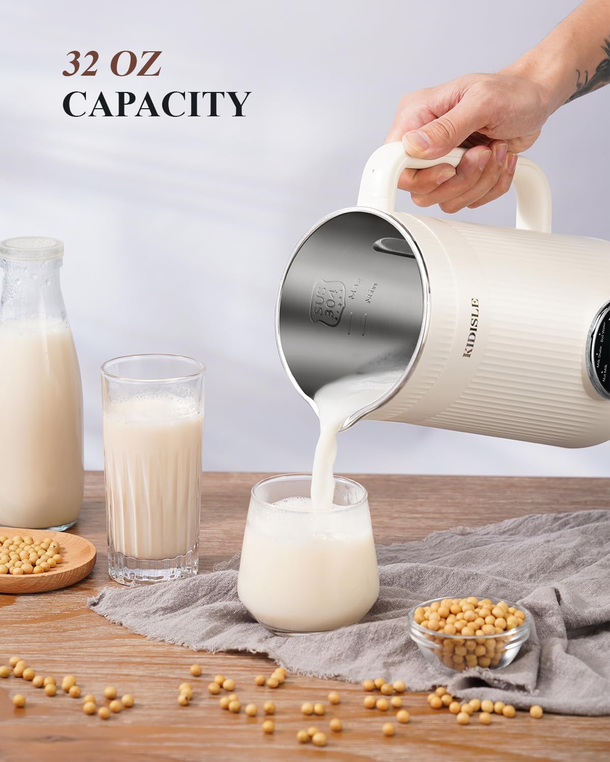 Skiennix 8-in-1 Nut Milk Maker Blender - 32oz Automatic Machine for Soy, Almond, Oat & Coconut Beverages