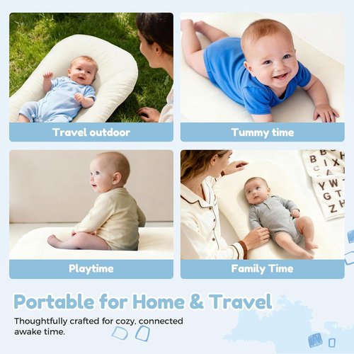 **Baby Lounger by Snuggle Nest - Breathable Cotton Infant Nest for Newborns 0-24 Months | Portable White Design**