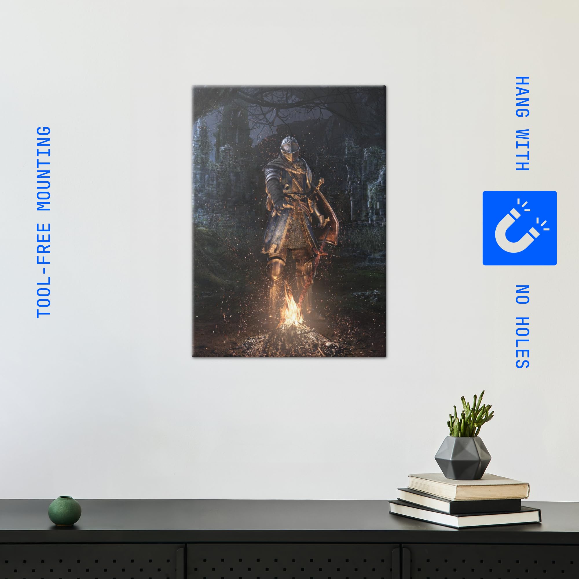 Displate Metal Poster Dark Souls - Lordran - Bonfire in the Shrine - Easy Magnetic Mounting – Knight Collectible Gift for Gamer - Fantasy Wall Art Room Decor Bedroom Posters - 12.6x17.7 in