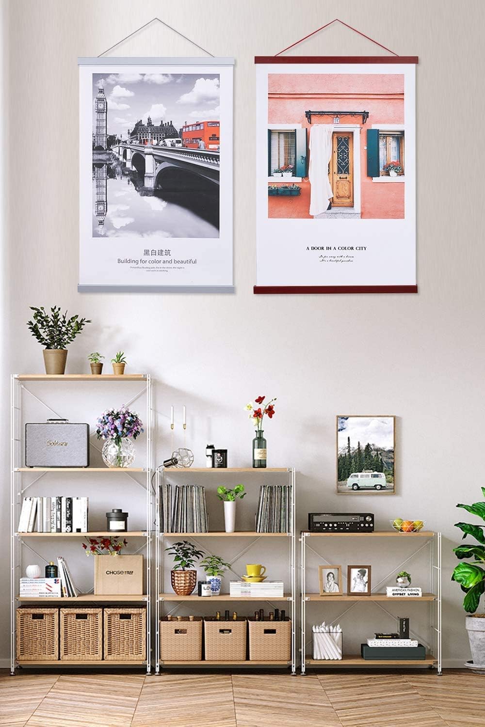 Benjia Magnetic Poster Hanger - 16" Mahogany Wood Frame for Canvas & Artwork Display