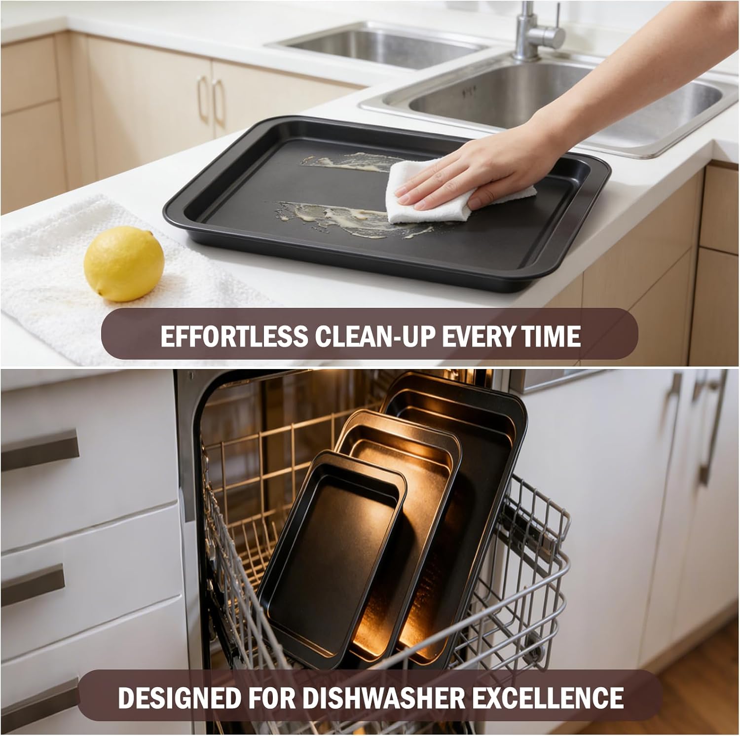 Skiennix 3-Piece Baking Pans Set - Nonstick Rectangle Bakeware | Stackable & Easy Clean, Rust Resistant