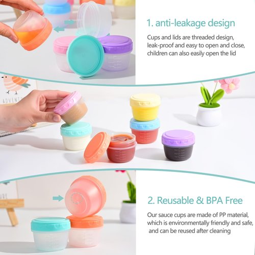 6 Pack 4oz Salad Dressing Container to Go,Small Plastic Containers with Lids, Sauce Cups, and Condiment Cups with Lids,Reusable and Leakproof Small Sauce Containers for Lunch Box