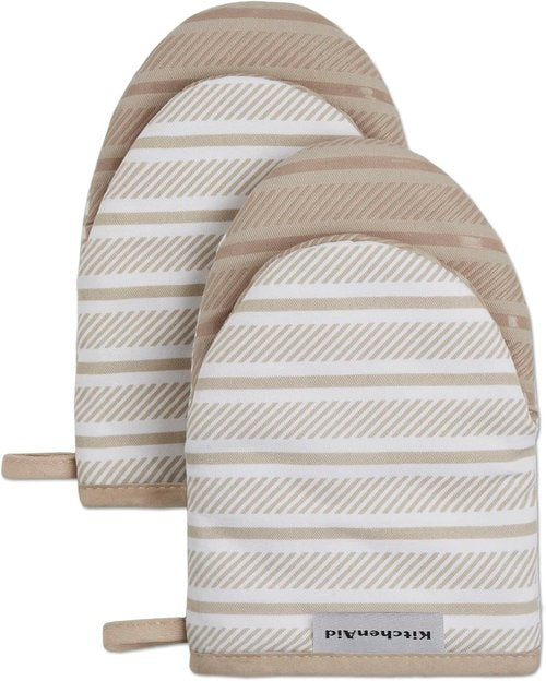KitchenAid Mini Oven Mitts - 2-Pack Set in Milkshake Tan | Perfect for Easy Cooking & Baking